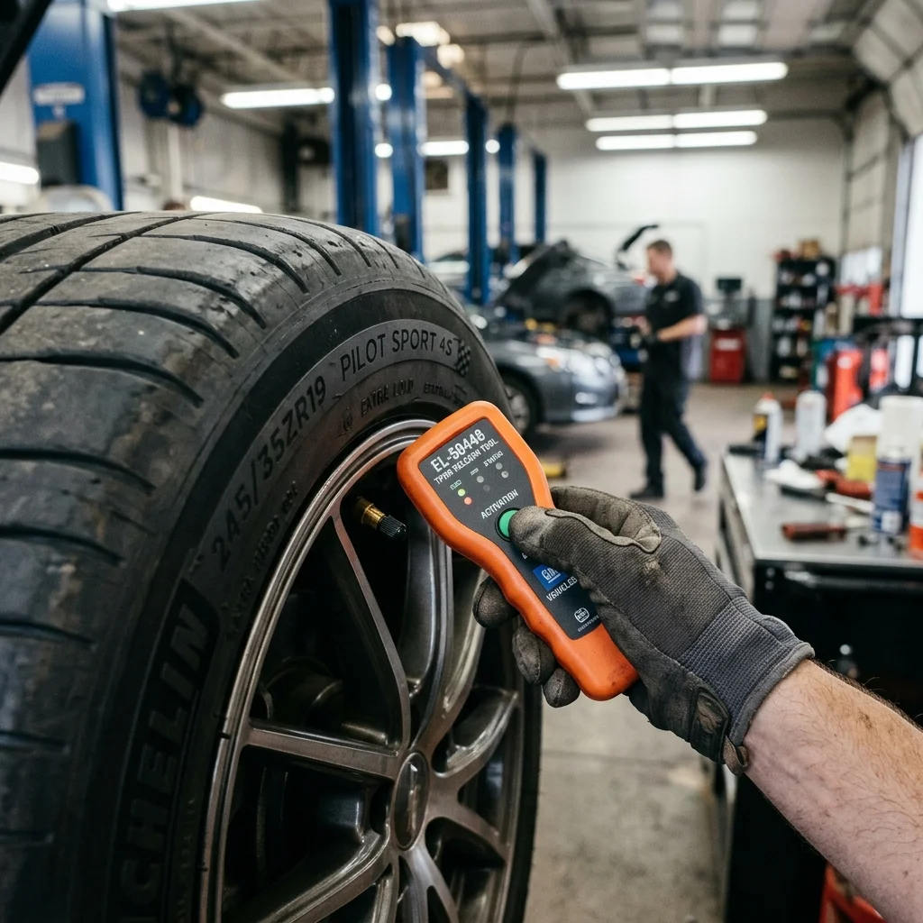 Mechanik provádí reset a spárování senzorů TPMS u Opelu pomocí přístroje EL-50448