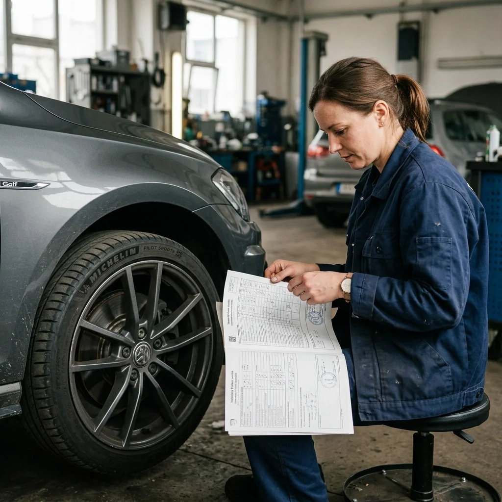 Technik typu K kontroluje alternativní rozměr kol na STK